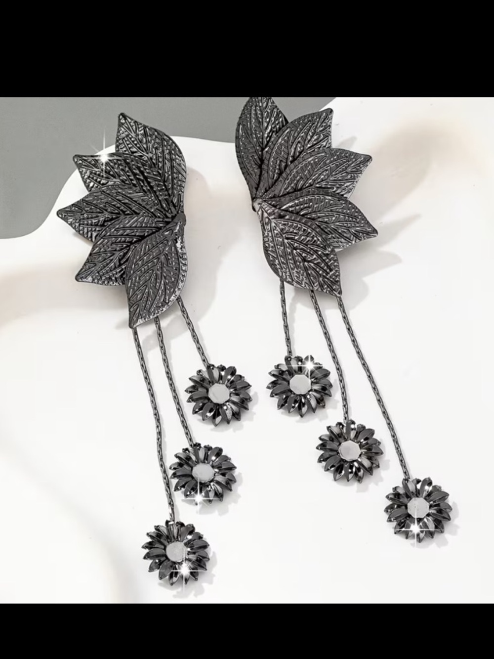 Elegant Silver Leaf & Floral Drop Earrings - Women Jewelry